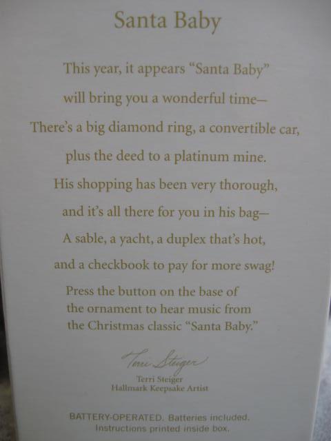 Hallmark 2008 Santa Baby Magic Sound & Music Christmas Tree Ornament