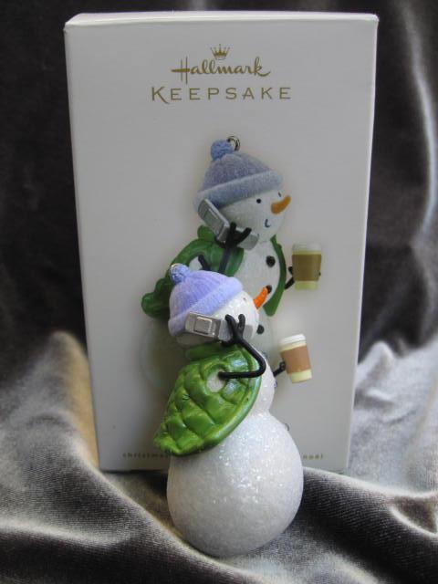 Hallmark 2008 Snow On The Go Snowgirl Cell Phone & Coffee Christmas Tree Ornament