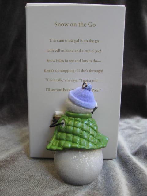 Hallmark 2008 Snow On The Go Snowgirl Cell Phone & Coffee Christmas Tree Ornament