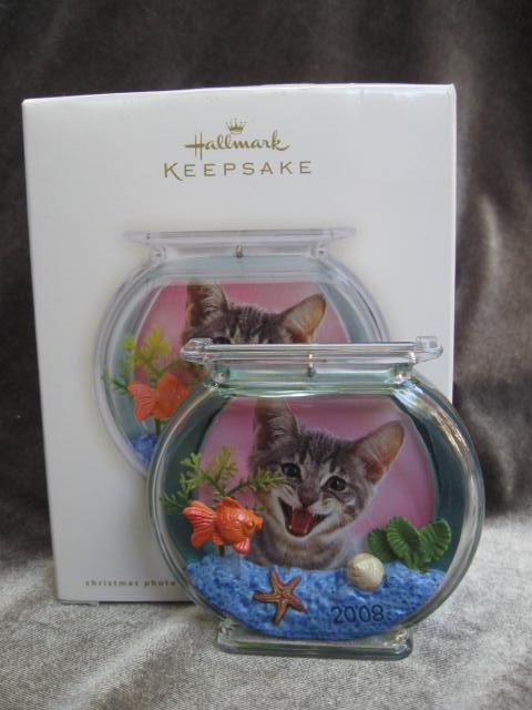 Hallmark 2008 The Curious Kitty Fish Bowl Photo Holder & Magnet Christmas Tree Ornaments