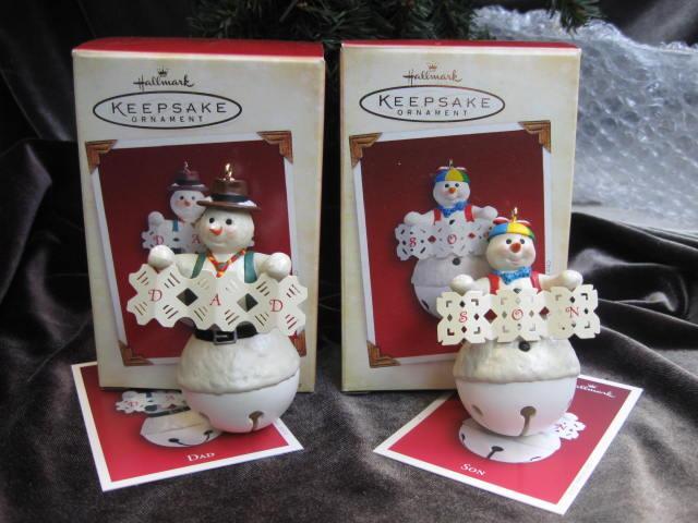 Hallmark 2005 Dad or Father & Son Snowman Snowboy Lot Of 2 Christmas Tree Ornaments