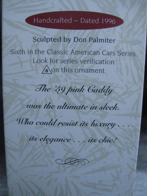 Hallmark 1996 1959 Cadillac De Ville #6 In Classic American Cars Series Christmas Tree Ornament Pink Cadillac