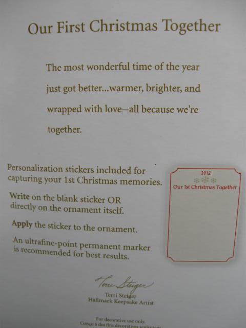 Hallmark 2012 Our First Christmas Together Photo Holder Christmas Tree Ornament
