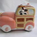 Vintage Cow Surfer In Woody With Surf Board Vandor 1988 Salt & Pepper Shakers S/P Cowabunga Dude!