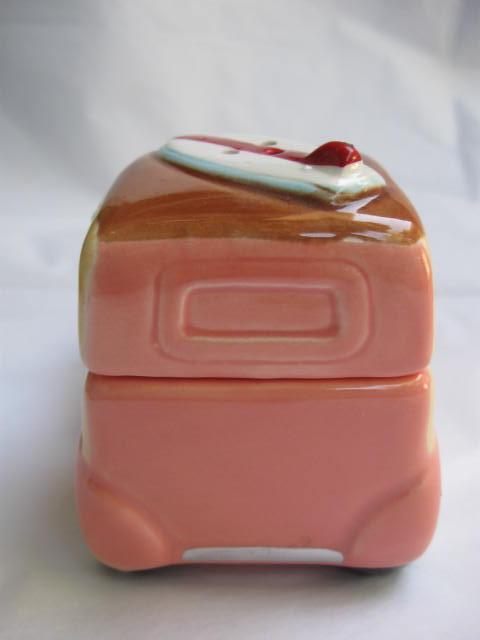 Vintage Cow Surfer In Woody With Surf Board Vandor 1988 Salt & Pepper Shakers S/P Cowabunga Dude!