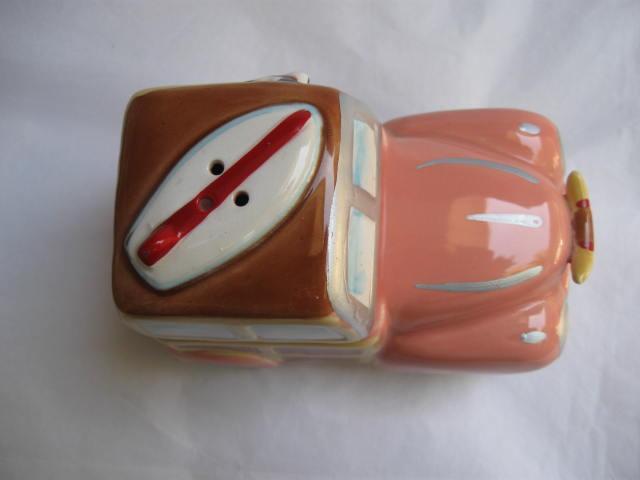 Vintage Cow Surfer In Woody With Surf Board Vandor 1988 Salt & Pepper Shakers S/P Cowabunga Dude!