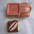 Vintage Cow Surfer In Woody With Surf Board Vandor 1988 Salt & Pepper Shakers S/P Cowabunga Dude!
