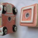 Vintage Cow Surfer In Woody With Surf Board Vandor 1988 Salt & Pepper Shakers S/P Cowabunga Dude!