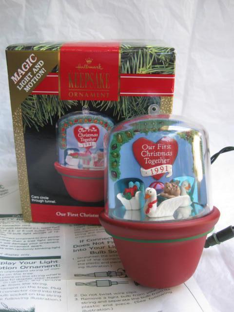 Hallmark 1991 Our First Christmas Together Tunnel Of Love Magic Light & Motion Christmas Tree Ornament