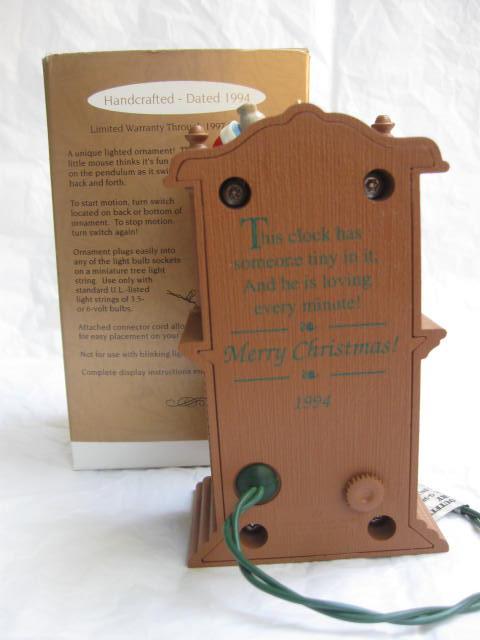 Hallmark 1994 Merry Christmas Minutes Mouse & Grandfather Clock Magic Light & Movement Christmas Tree Ornament