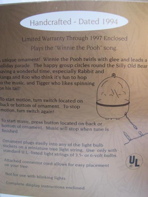 Hallmark 1994 Winnie The Pooh Parade Magic Motion & Music Christmas Tree Ornament