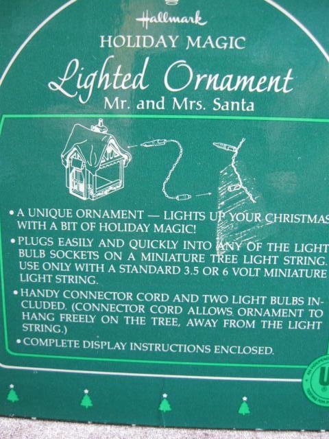 Hallmark 1985 Mr. & Mrs. Santa Magic Light Christmas Tree Ornament