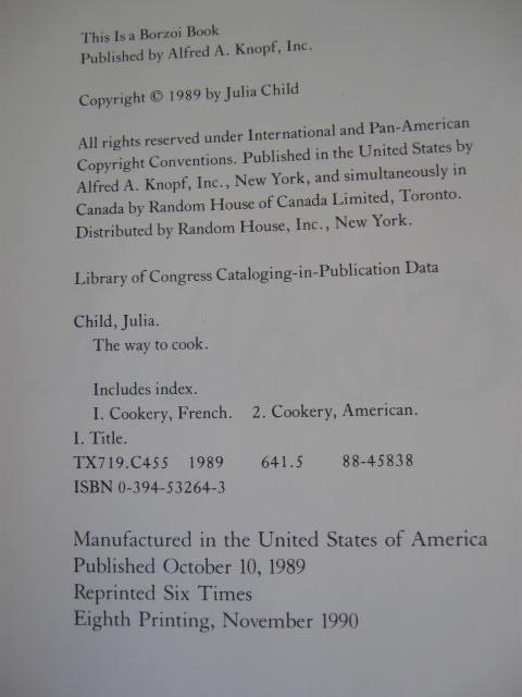 The Way To Cook Cookbook By Julia Child Copyright 1989