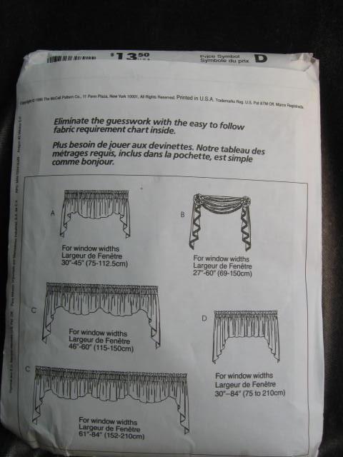 New McCall's 3089 Home Dec In A Sec Window Treatments Sewing Pattern