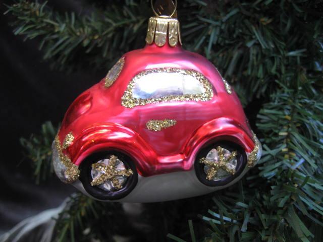 Red Bug Beatle Volkswagen Glass Car Ornament