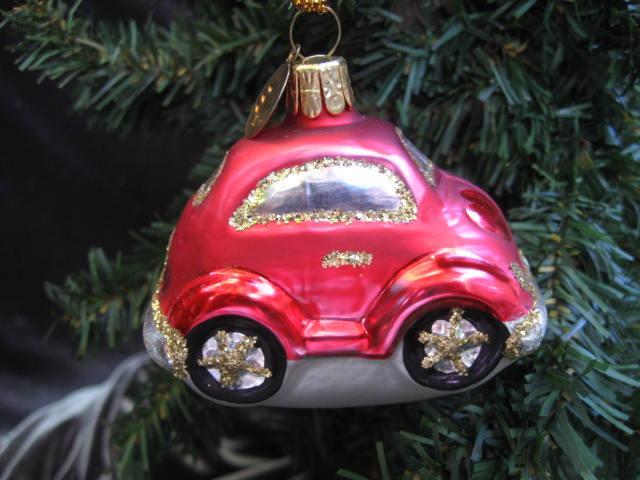 Red Bug Beatle Volkswagen Glass Car Ornament