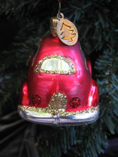 Red Bug Beatle Volkswagen Glass Car Ornament