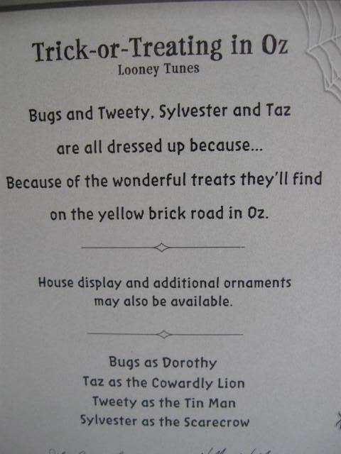 Hallmark 2007 Trick Or Treating In Oz Set of 4 Halloween Looney Tunes Wizard of Oz Ornaments