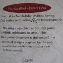 Hallmark 1994 Holiday Barbie #2 2nd In Series Christmas Tree Ornaments