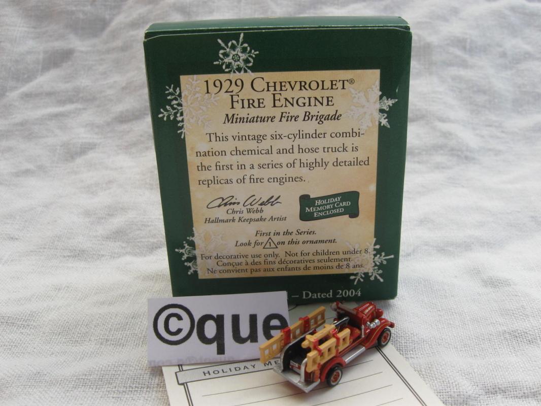 Hallmark 2004 1929 Chevrolet Fire Engine Miniature #1 1st In Fire Brigade Series Christmas Feather Tree Ornament