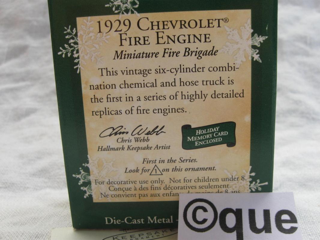 Hallmark 2004 1929 Chevrolet Fire Engine Miniature #1 1st In Fire Brigade Series Christmas Feather Tree Ornament