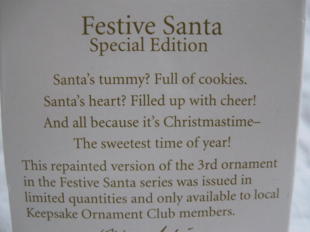 Hallmark 2011 Festive Santa Local Club Repaint Miniature Christmas Ornament