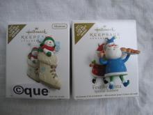 Hallmark 2010 So Cute In A Boot & 2011 Festive Santa Local Club Repaint Miniature Christmas Ornaments Lot of 2