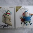 Hallmark 2010 So Cute In A Boot & 2011 Festive Santa Local Club Repaint Miniature Christmas Ornaments Lot of 2