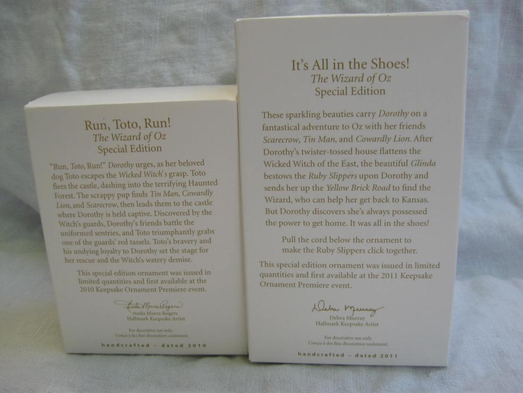 Hallmark 2010 2011 Run Toto Run! It's All In The Shoes Lot Of 2 Limited Quantity Wizard Of Oz Christmas Tree Ornaments