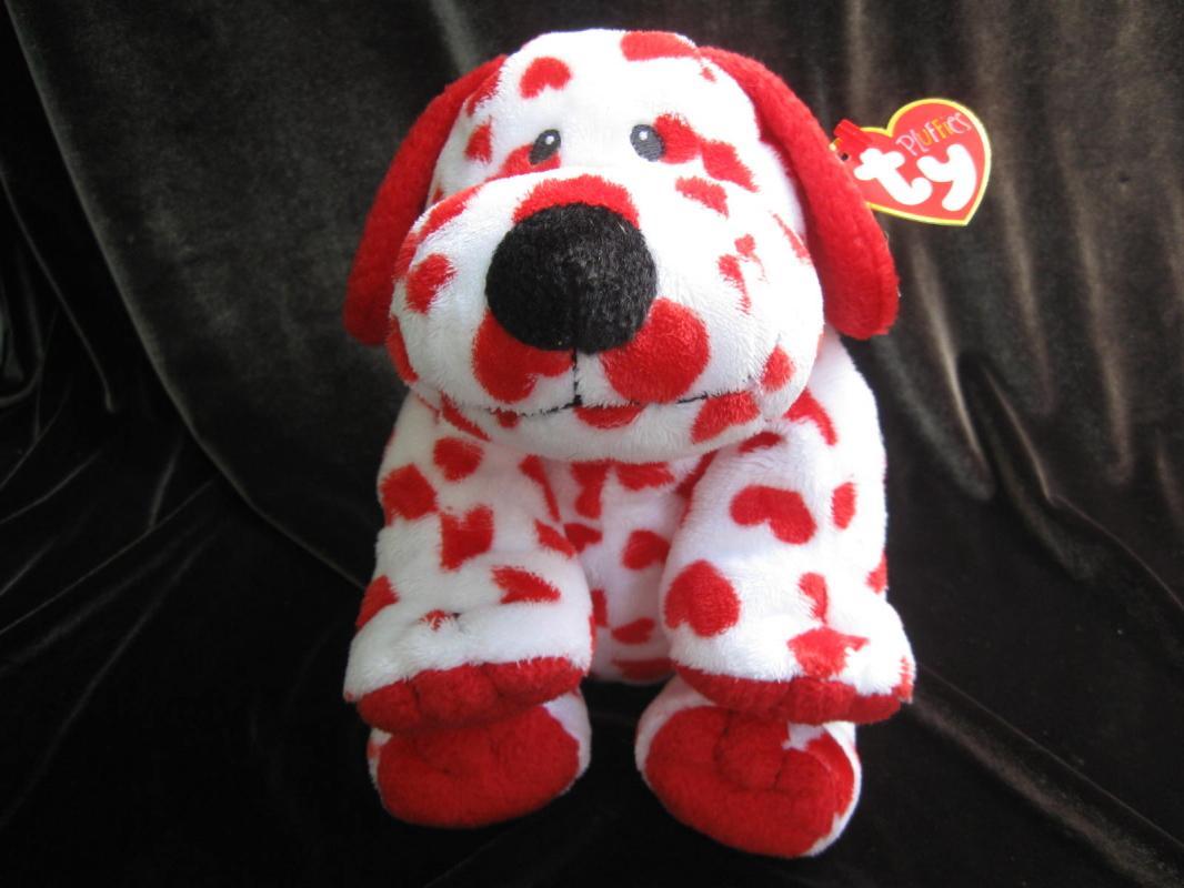 Ty Sweetly Red & White Puppy Dog Pluffie Plush New