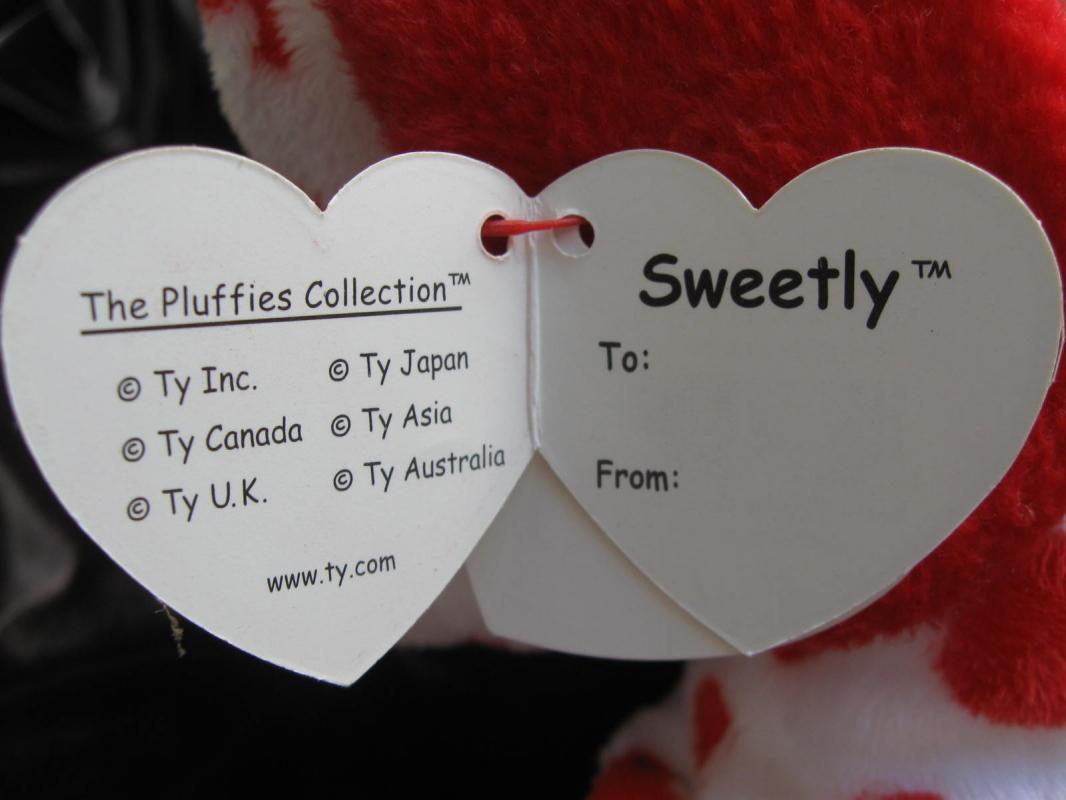 Ty Sweetly Red & White Puppy Dog Pluffie Plush New