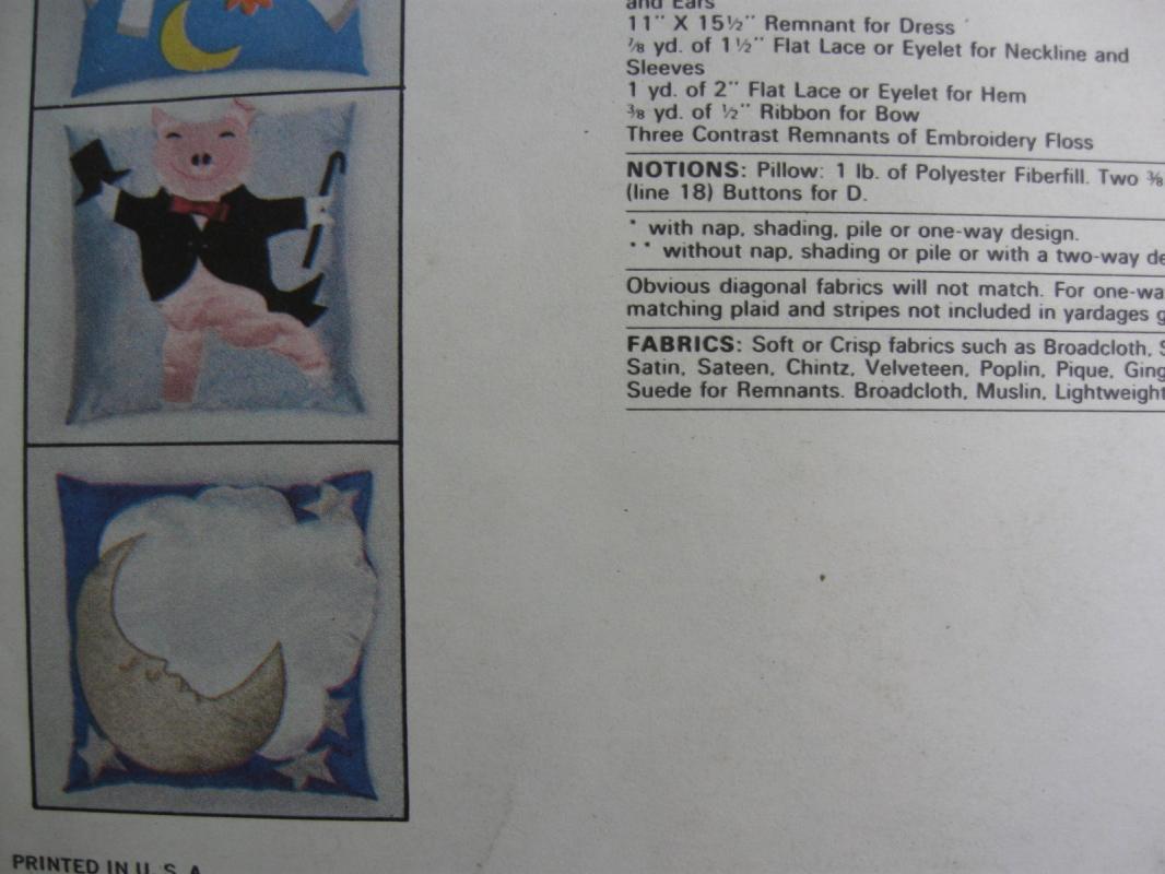 New Vintage Vogue 2294 Moon Pig Cow Kitty Teddy Bear Pillows Sewing Pattern OOP