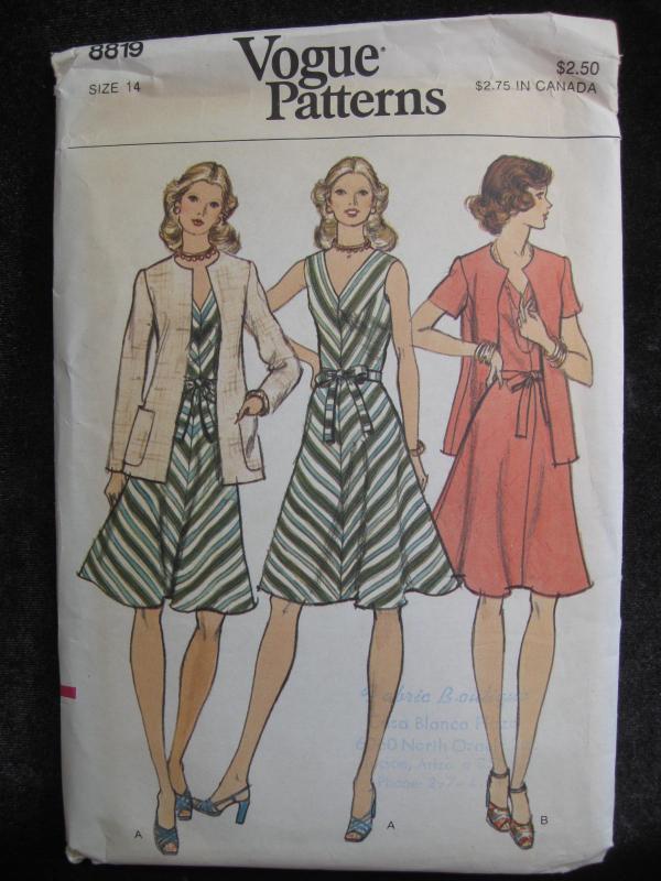 New Vintage Vogue 8819 Misses' Jacket & Dress Size 14 1970's