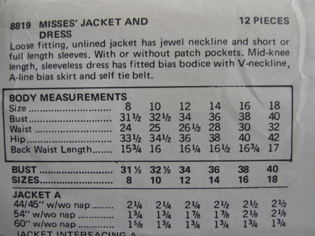 New Vintage Vogue 8819 Misses' Jacket & Dress Size 14 1970's