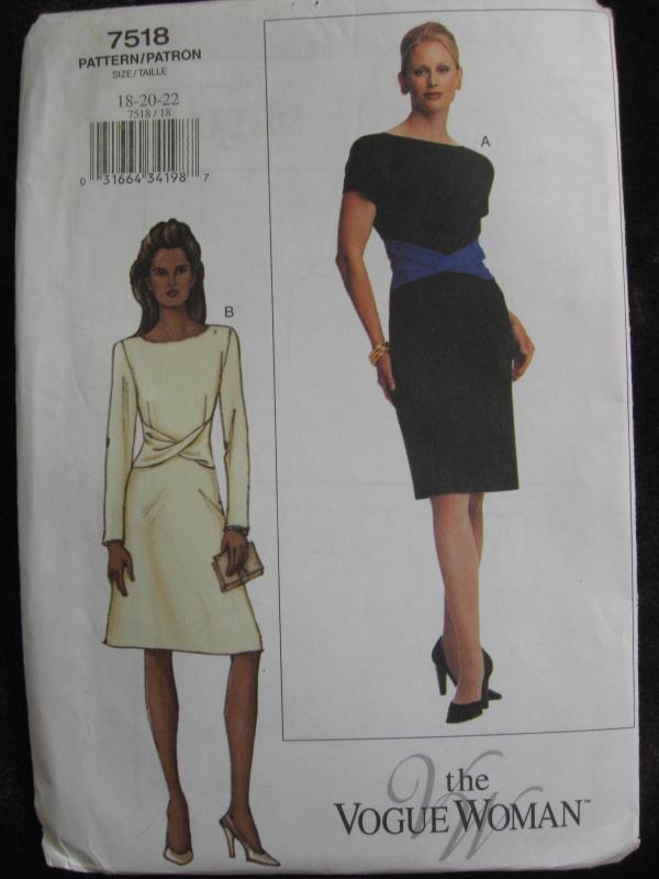 New The Vogue Woman 7518 Lined Dress Misses' Size 18 20 22 Sewing Pattern 2001