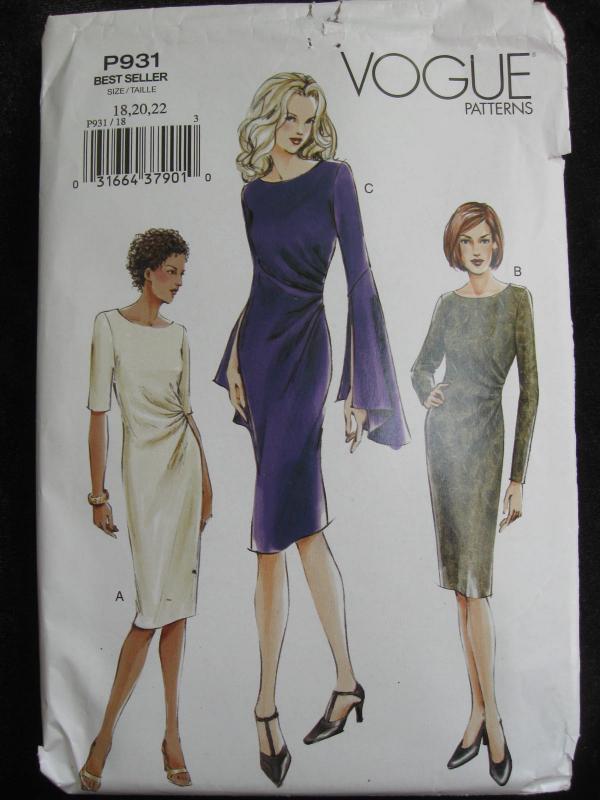 New Vogue Misses' P931 Semi Fitted Straight Dress Misses' Size p18 20 22 Sewing Pattern 2003