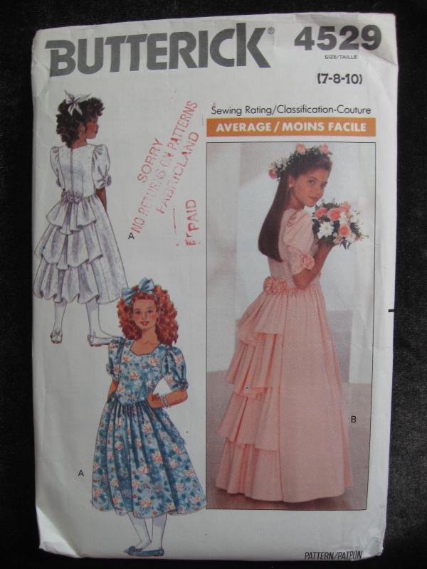 New Vintage Butterick 4529 Girls' Party Dress Sewing Pattern Size 7 8 10 Dated 1989