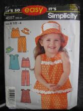 New Simplicity 4557 Toddlers' Dress or Top Pants & Hat Sewing Pattern Size A 1/2 - 4 Dated 2005