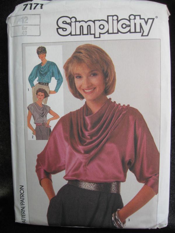New Vintage Simplicity 7171 Misses' Draped Front Blouse Size 12 Dated 1985