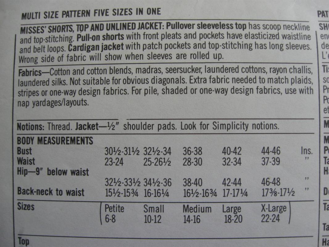 New Vintage Simplicity 7778 Misses' Summer Shorts (Skort) Top & Unlined Jacket Sewing Pattern Size Pt S M L XL Dated 1992