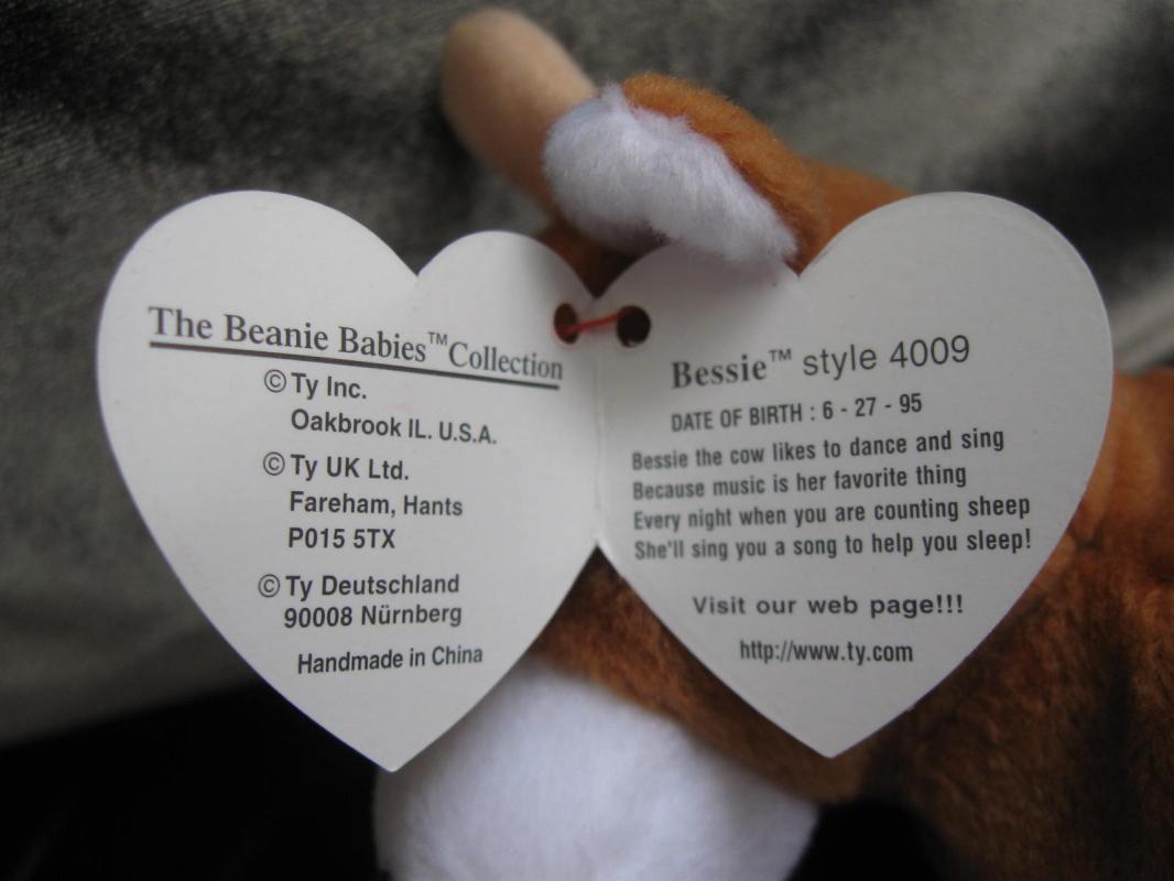 Ty Bessie The Brown & White Cow Retired Beanie Baby
