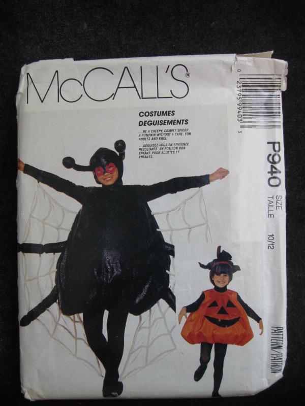 New Vintage McCall's P940 Boys Or Girls Spider or Jack O Lantern Halloween Costume Sewing Pattern Size 10 - 12 P 940