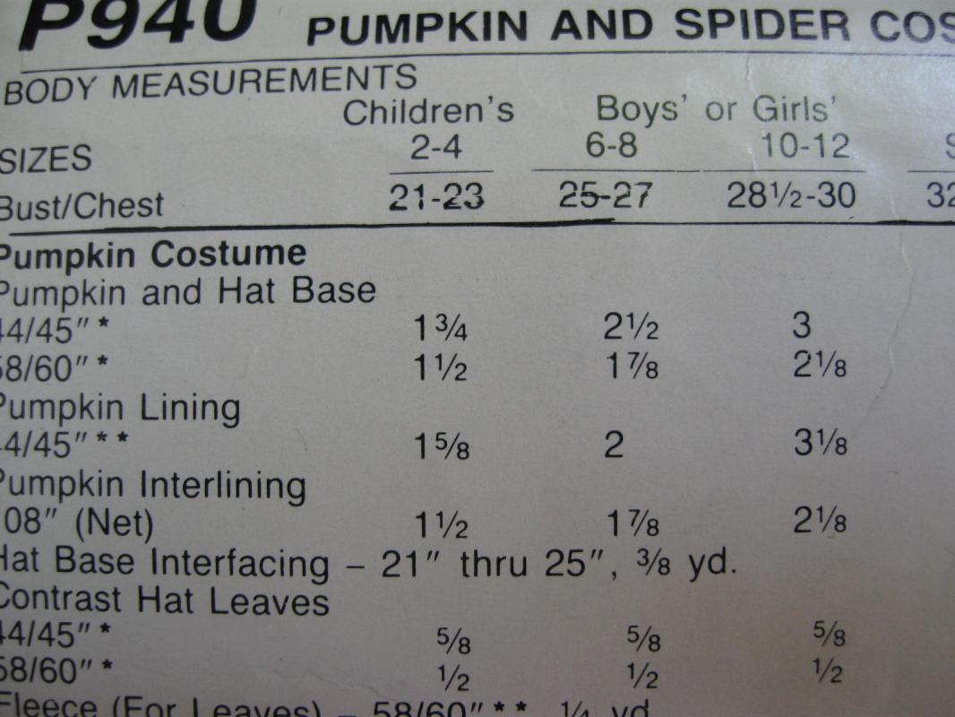 New Vintage McCall's P940 Boys Or Girls Spider or Jack O Lantern Halloween Costume Sewing Pattern Size 10 - 12 P 940