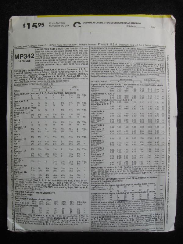 New McCall's MP342 Children's Fairy Halloween Costumes Sewing Pattern Size 2, 3, 4, 5 MP 342