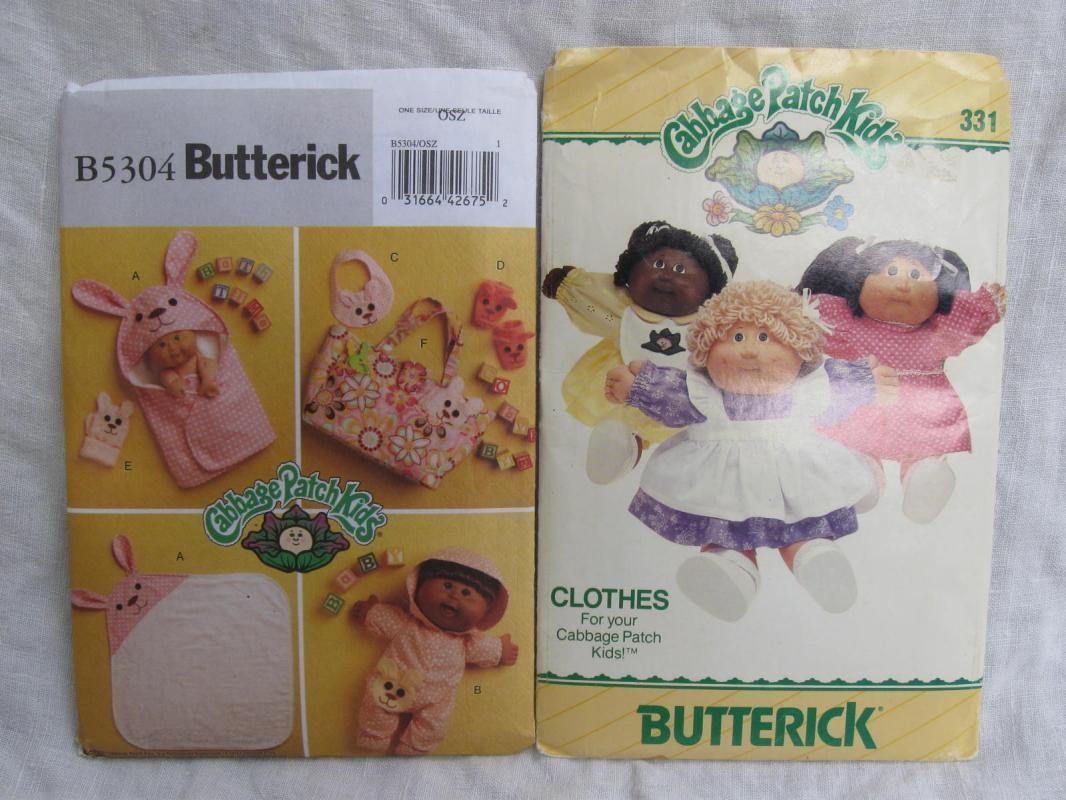 Butterick 331 & B5304 Cabbage Patch Kids Wardrobe & Bath Accessories Sewing Patterns Lot Of 2
