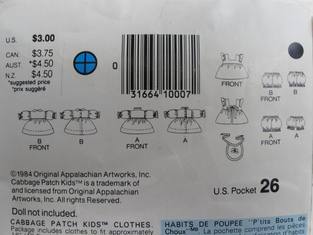 Butterick 331 & B5304 Cabbage Patch Kids Wardrobe & Bath Accessories Sewing Patterns Lot Of 2