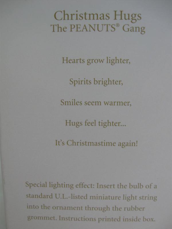 Hallmark 2008 Christmas Hugs Charlie Brown & Snoopy Limited Quantity Club Exclusive Christmas Tree Ornament