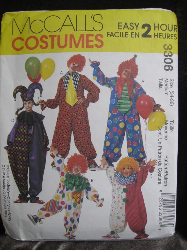 New McCall's 3306 Misses Mens Halloween Clown Costume Sewing Pattern Size Medium
