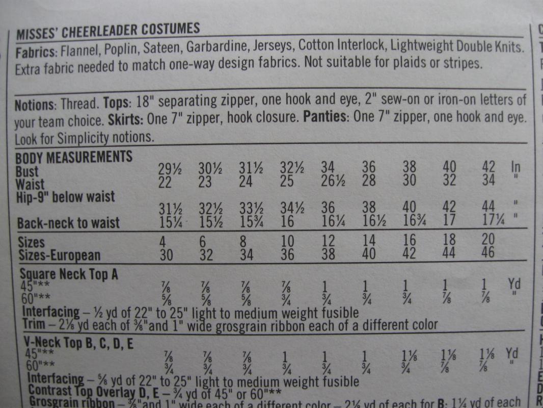 New Simplicity 8298 Cheerleader Outfit Halloween Costume Sewing Pattern Misses' 4 6 8