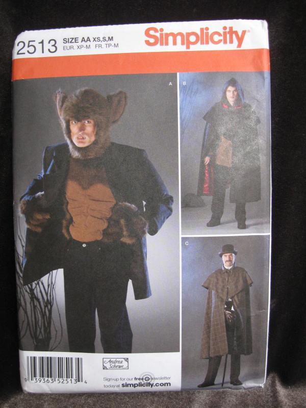 New Simplicity 2513 Wolfman Jykll Hyde Halloween Costume Sewing Pattern Men's XS, S M